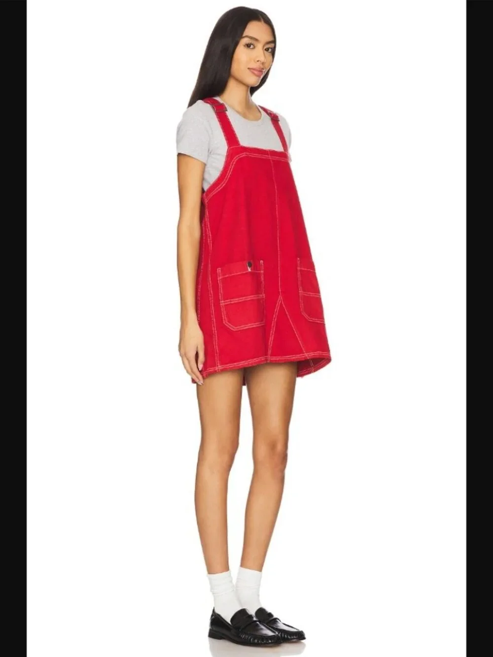 Free People We The Free Overall Smock Mini Dress in Bright Red 
